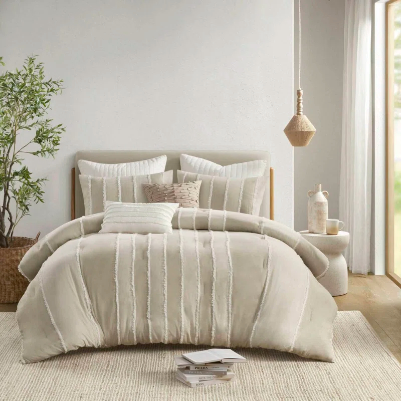 INK+IVY Shay 3 Piece Striped Cotton Duvet Cover Set