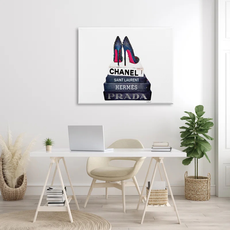 Stupell Industries " Glam Fashion Book Set BW Stud Pump Heels " by Amanda Greenwood