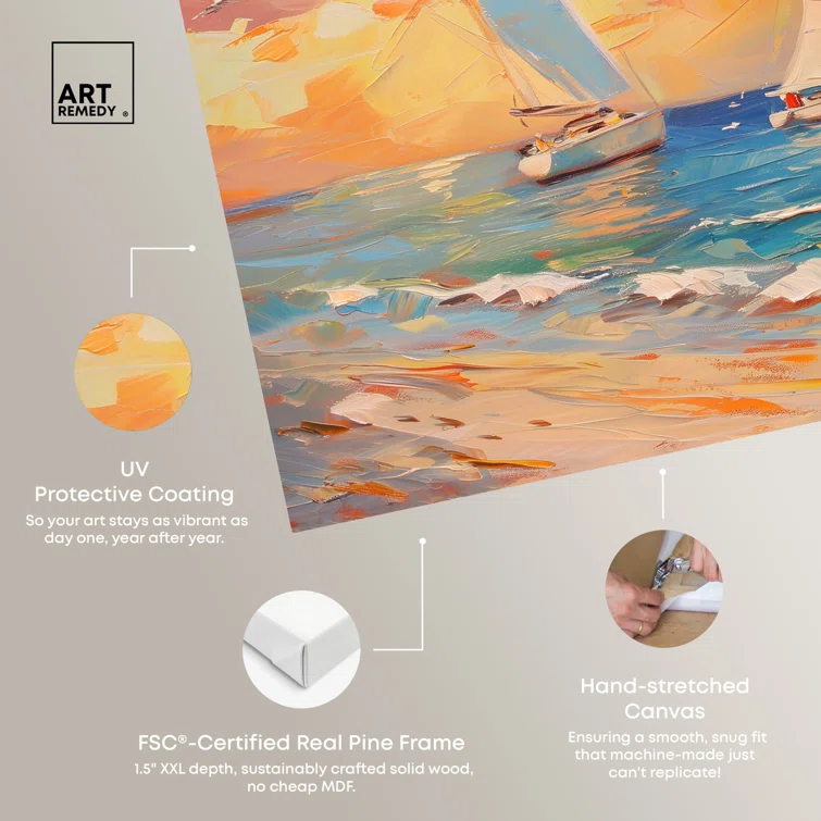 Art Remedy Art Remedy Sailboats In The Sunset Framed Sailing 1 Piece Canvas Wall Art 56057