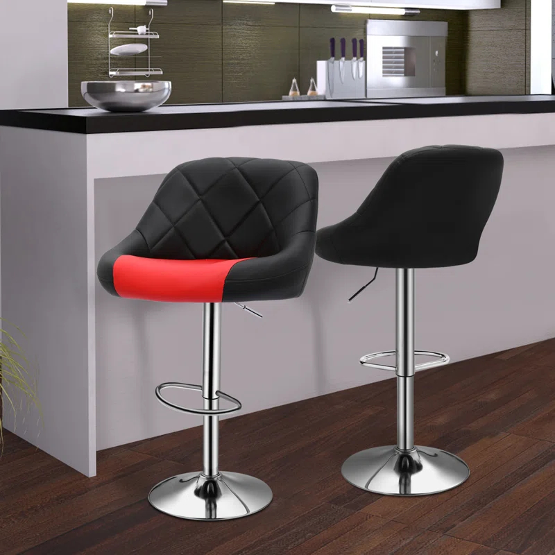 Lozada Faux Leather Swivel Bar Stools, Adjustable Counter Height Chairs with Backrest and Footrest (Set of 2)