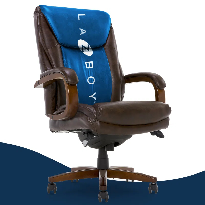 La-Z-Boy La-Z-Boy Edmonton Big & Tall Executive Office Chair, ComfortCore with Memory Foam Cushions, Real Wood Arms and Base, Waterfall Seat Edge, Bonded Leather