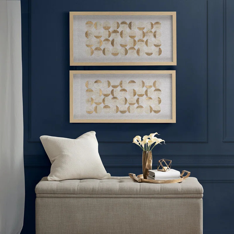Mercury Row® Zeringue Emblem Natural Capiz with Gold Foil Shadowbox Wall Décor (Set of 2)