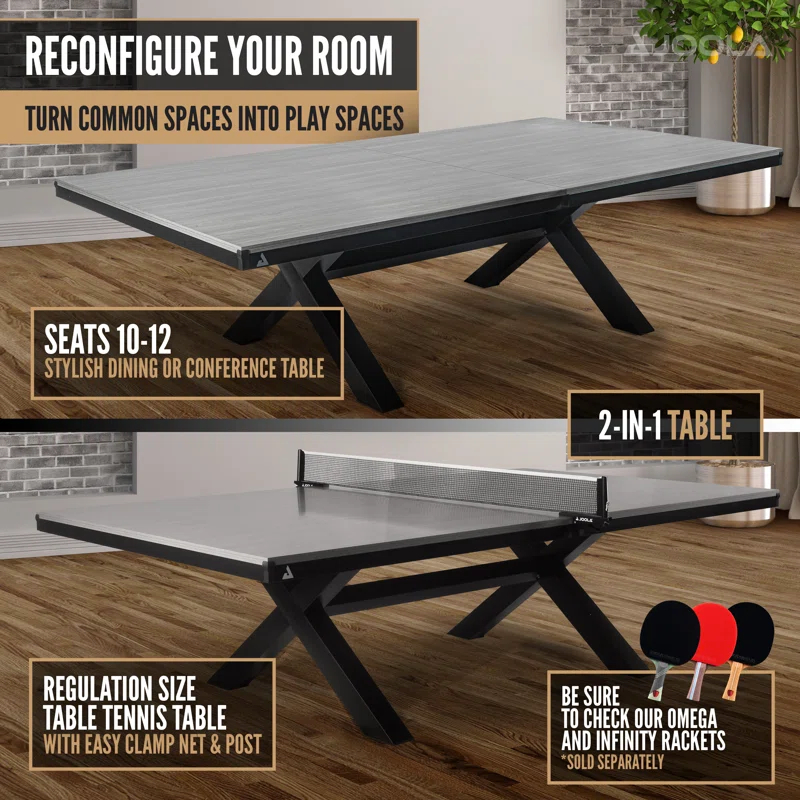 Joola Brighton Table Tennis and Dining Combo Table, Office Ping Pong Table with X-legs