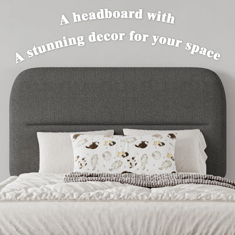 Manfred Boucle Upholstered Cloud Bed Frame with Rounded Corners Headboard, Soft Platform Bed Frame with Thickened Footboard