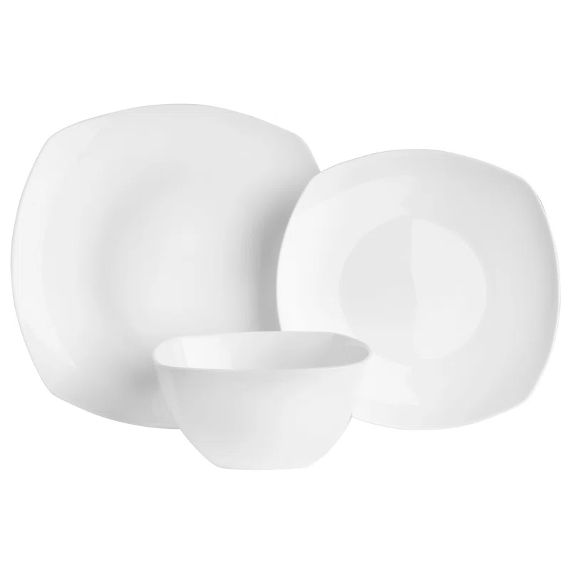 Fitz and Floyd Fitz and Floyd Nevaeh White 12-Piece Lightweight Bone China Dinnerware Set, Service for 4