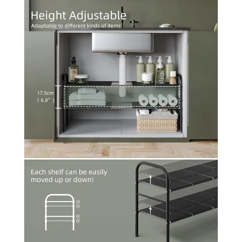 THE GLAMOUR BOUTIQUES Under Sink Organizers And Storage, 2 Tier Expandable Under Cabinet Organizer Shelf With 8 Removable Panels,Expandable Shelf For Cupboard,Kitchen,Bathroom,Shoe Storage Rack