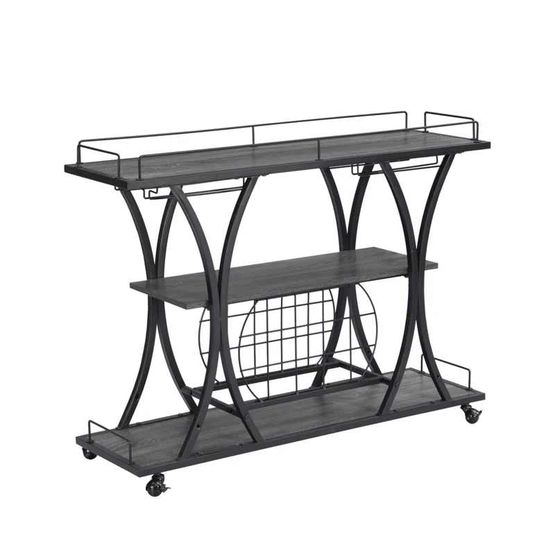 Industrial Bar Cart Kitchen Bar&Serving Cart For Home With Wheels 3 -Tier Storage Shelves