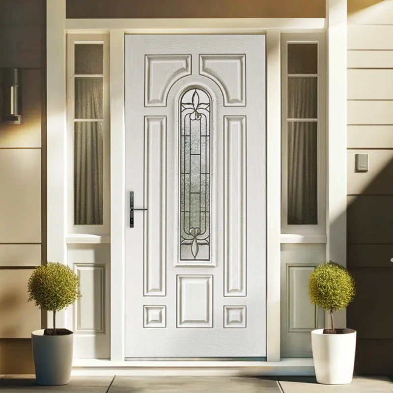 Calhome Modern Exterior Fiberglass Front Entry Door Slab with Designer Decorative Glass Door Slab Only