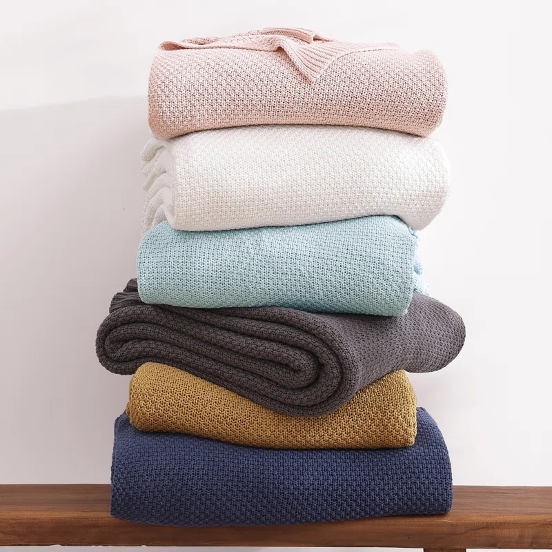 HiEnd Accents Cotton Cable Knit Solid Color Classic Chic Modern Rustic Throw Blanket