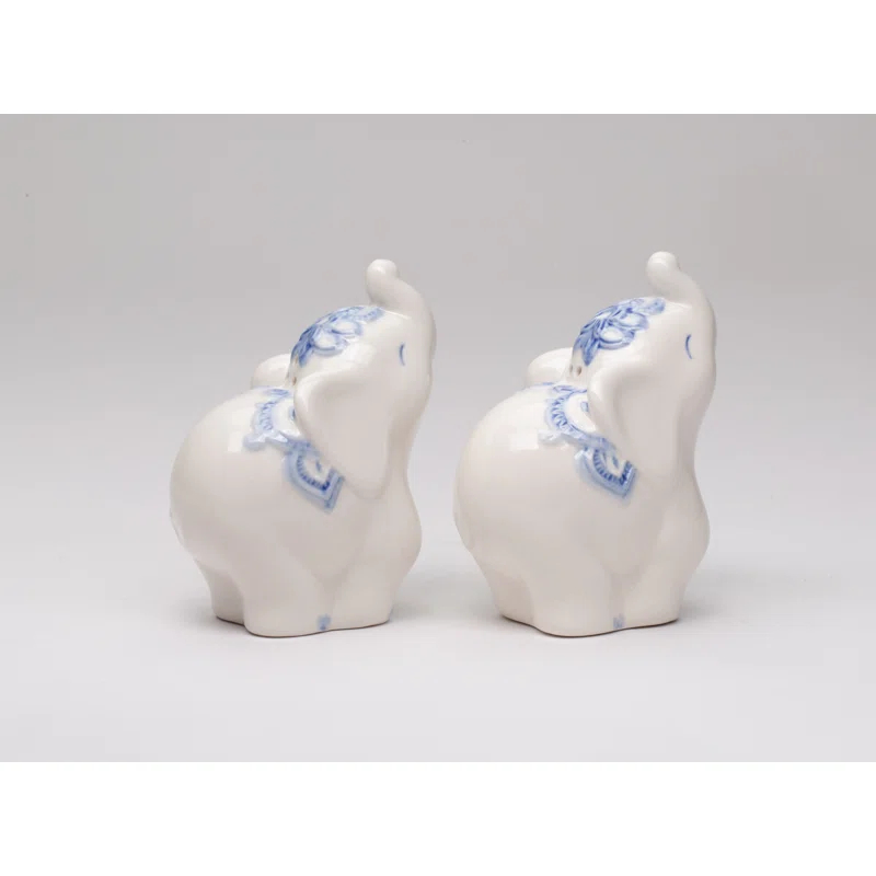 Cosmos Gifts Blue Print Elephant Salt and Pepper Shaker Set (Set of 2)