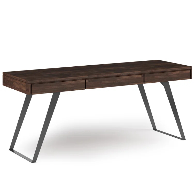 Simpli Home Lowry Solid Acacia Wood Desk, Industrial Style with Keyboard Tray and 2 Drawers