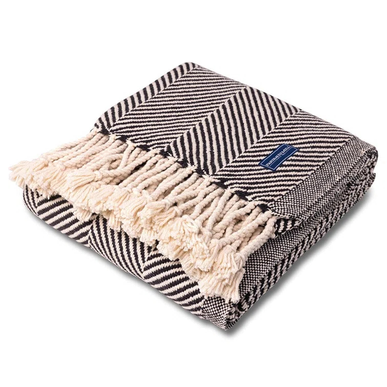 Faribault Mill Coastal Monhegan Cotton Throw With Fringe