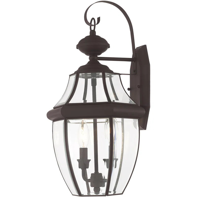 Lighting Lumens 10.5in 2-Light Outdoor Wall Lantern Pendant Fixture with Clear Beveled Glass Shade
