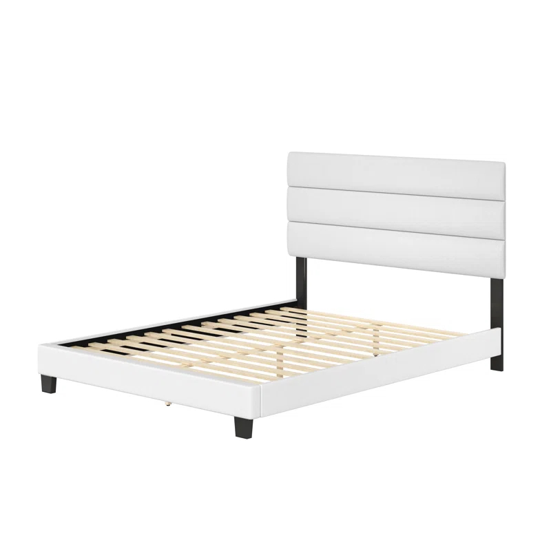 Boyd Sleep Boyd Sleep Piedmont Upholstered Platform Bed Frame Mattress Foundation with Tri-Panel, Adjustable Height Headboard and Strong Wood Slat Supports, Faux Leather