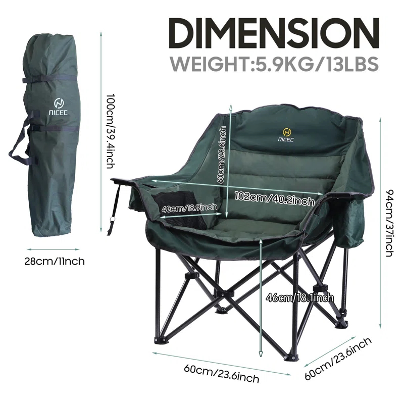 Folding Camping Chair with Cushions (Set of 2)