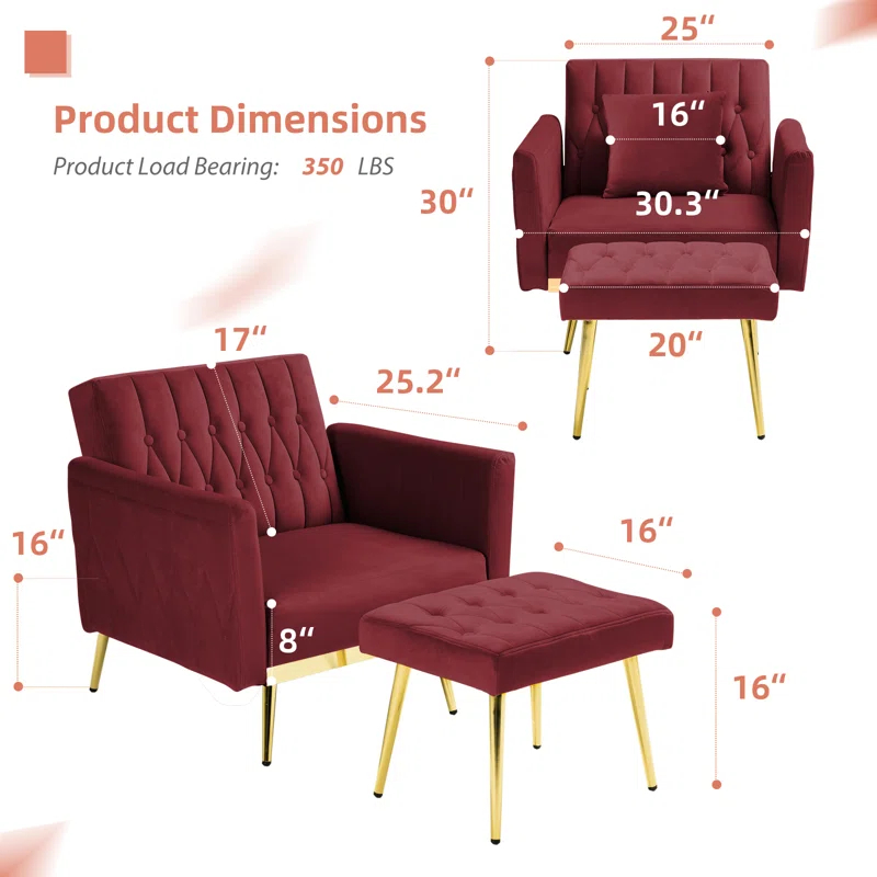 Everly Quinn Siemon Velvet Accent Chair with Ottoman