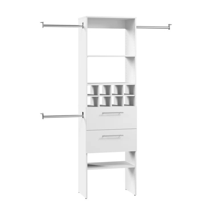 Bestar Carina 24W Closet Organizer With Clothing Rods, Drawers, And Cubbies