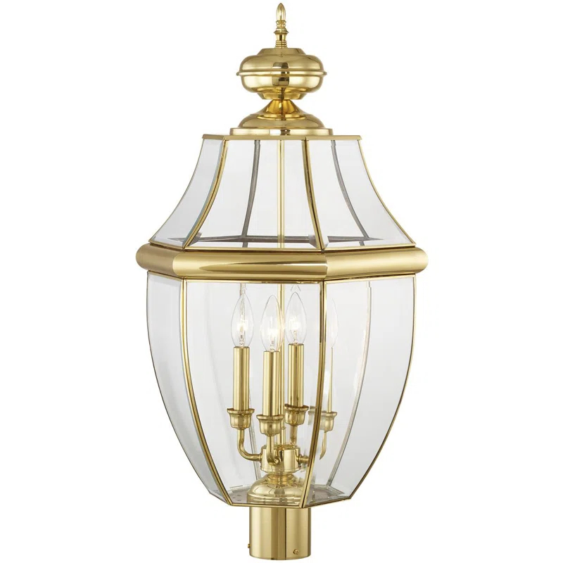 Lighting Lumens 4 Light Outdoor Post Lantern Pendant Lighting Fixture - Clear Beveled Glass Shade