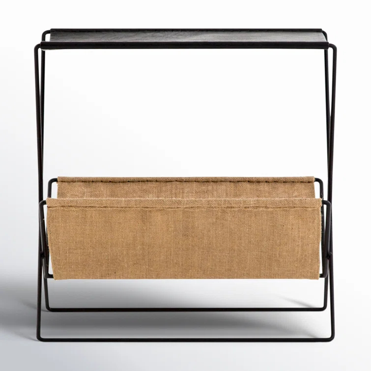 Black Metal and Hemp Fabric Magazine Rack