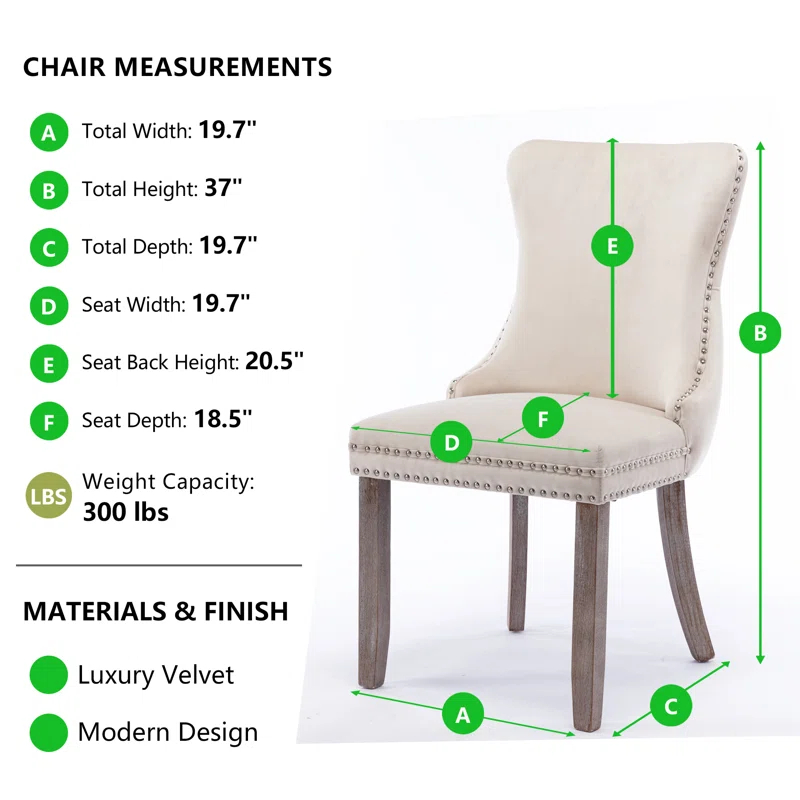 Velvet Upholstered Wing Back Dining Chair (Set of 6)
