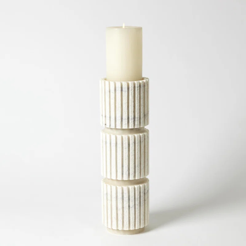 Channel Pillar Holder-White Marble-Lg