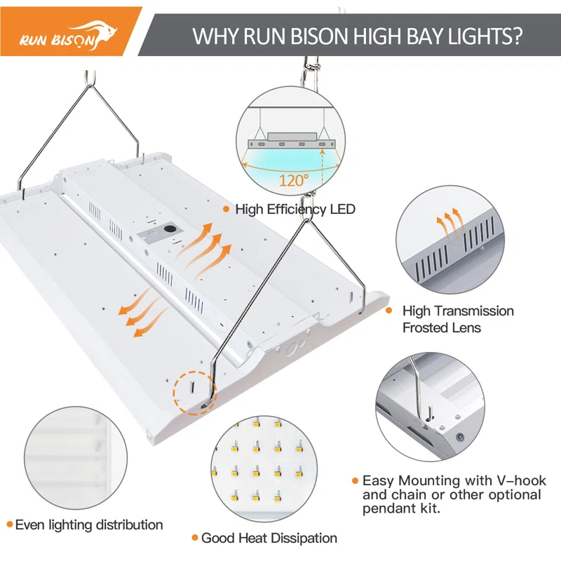 RUN BISON 2 ft. 800W Equivalent Integrated LED Dimmable Linear High Bay Light,120-277V 28,350 Lumens 5000K
