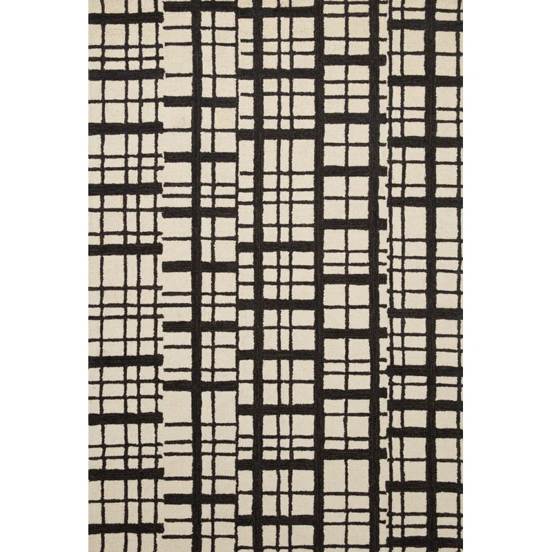 Chris Loves Julia x Loloi Chris Loves Julia x Loloi Polly Checkered Hand Tufted Jute/Sisal/Wool Black/Ivory Area Rug