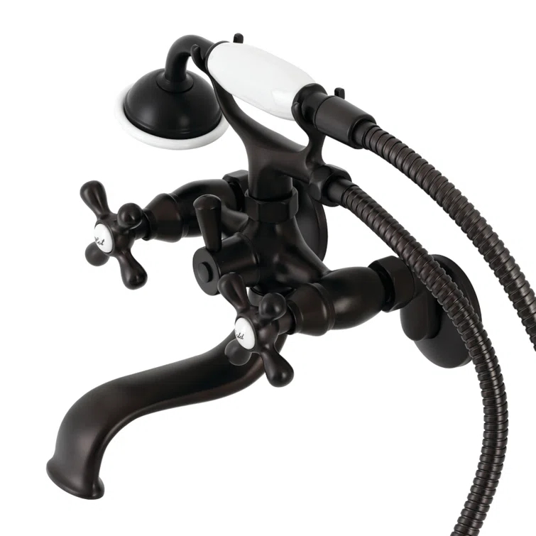 Kingston Brass Kingston Brass Kingston Three-Handle 2-Hole Tub Wall Mount Clawfoot Tub Faucet with Handshower KS225ORB