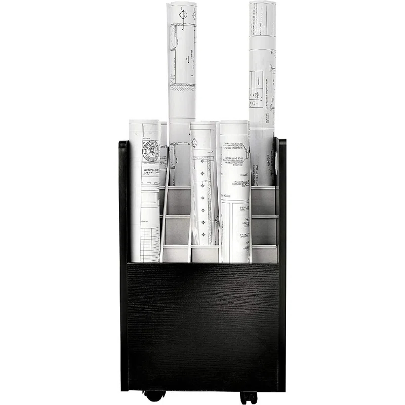 20-Slot Mobile Rolling Wood Blueprint Roll File Large Document Organizer