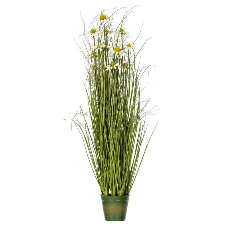 Freeport Park® Huson 48" Artificial Potted Green Grass and Daisies.
