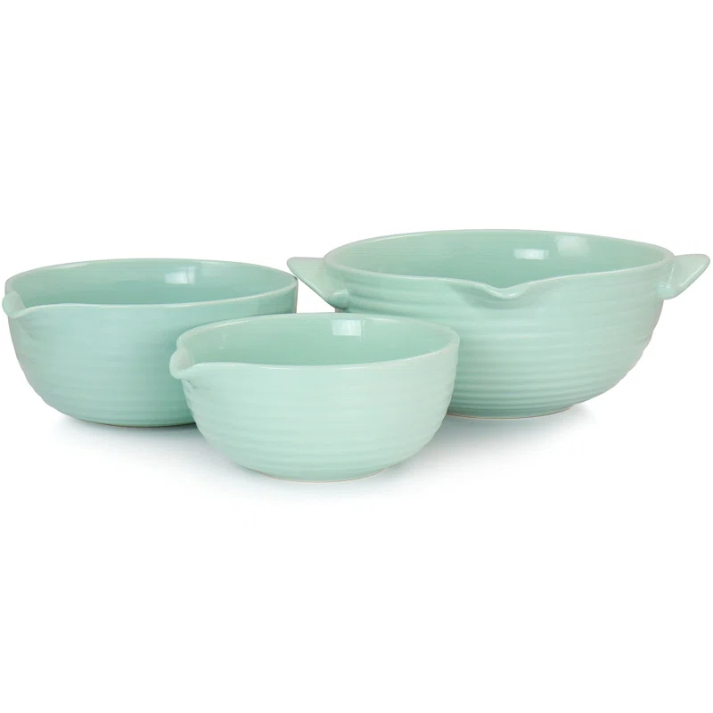 Martha Stewart Martha Stewart 3 Piece Vintage Stoneware Prep Batter Bowl Set In Mint