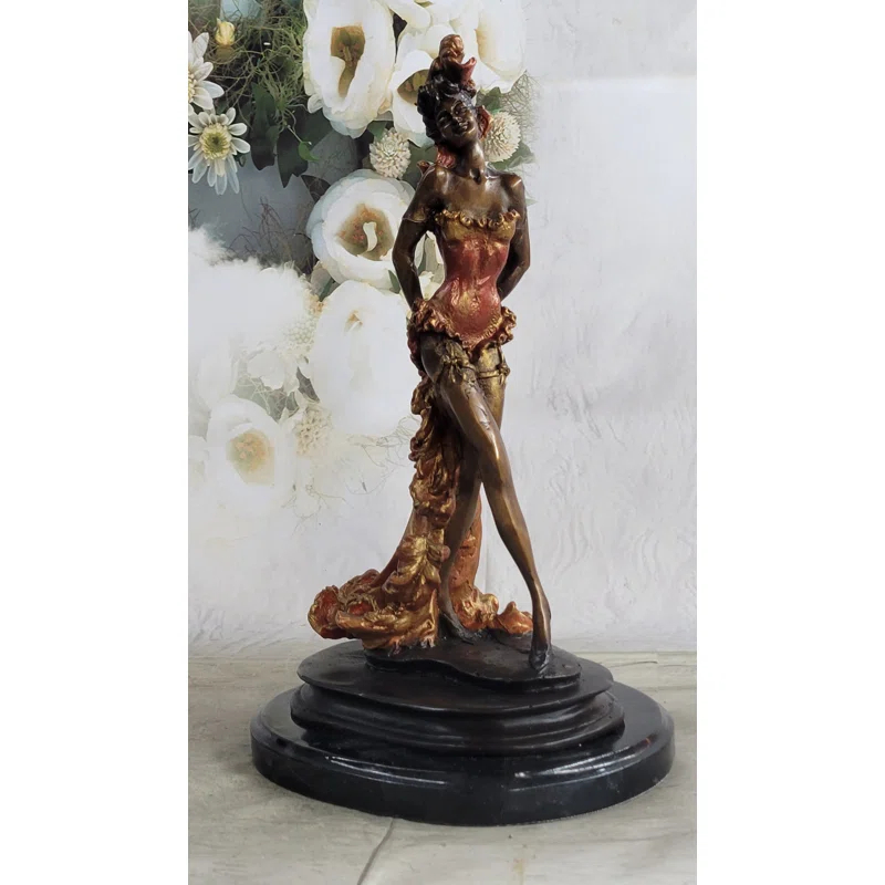Williston Forge Wild West Saloon Courtesan Girl 19Th Century Woman In Colorful Corset Bronze Statue Sculpture 15 Inches X 9 Inches