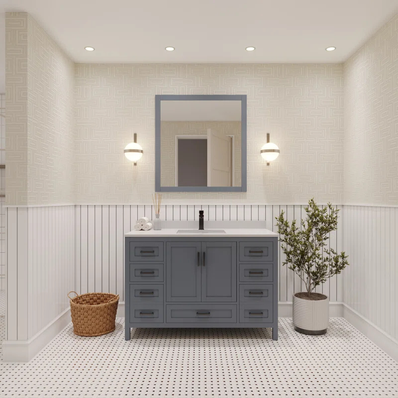 Ayna Decors Rooh 48'' Single Bathroom Vanity with White Quartz Top