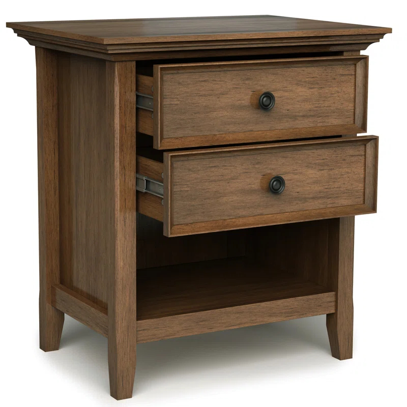 Simpli Home Amherst 24"W 2-Drawer Solid Wood Nightstand with Open Shelf