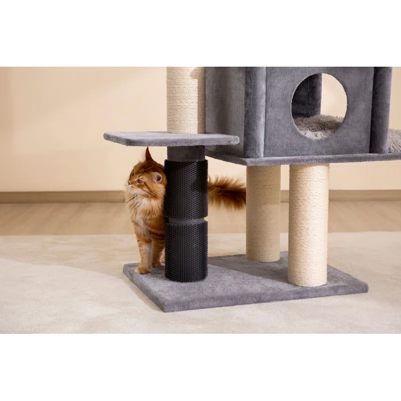 57" Cat Tree with Condo and Rubber Groomer