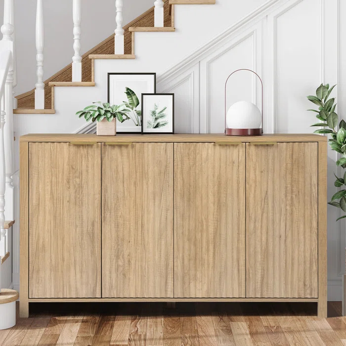 Ebern Designs Fluted Buffet Sideboard Cabinet with Storage, Modern Wave Fluted Buffet Credenza with Adjustable Shelves, 4 Door Accent Bar Cabinets Console Table