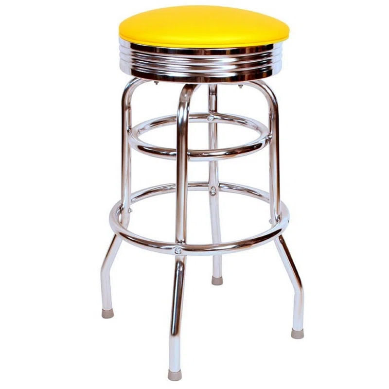 Richardson Seating Retro Home Double Ring Chrome Pan Swivel 30" Bar Stool