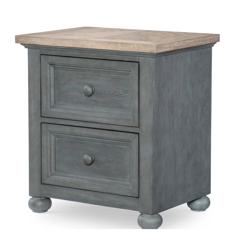 Lea 2 - Drawer Solid Wood Nightstand in Gray/Brown