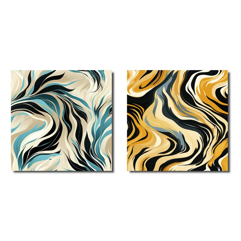 Teal And Cream Natures Whispers - Abstract Square Collage Set Of 2