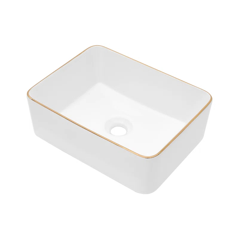 Logmey S0LM19MP15JB 19 x 15 Inch Ceramic Rectangular Vessel Bathroom Sink Above Counter White Sink Bathroom Vessel Sink