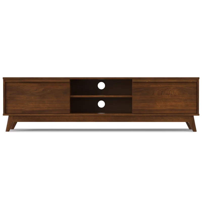 Simpli Home Lennon 72"W Solid Wood Mid-Century Modern Low TV Stand for TVs up to 80" with Storage