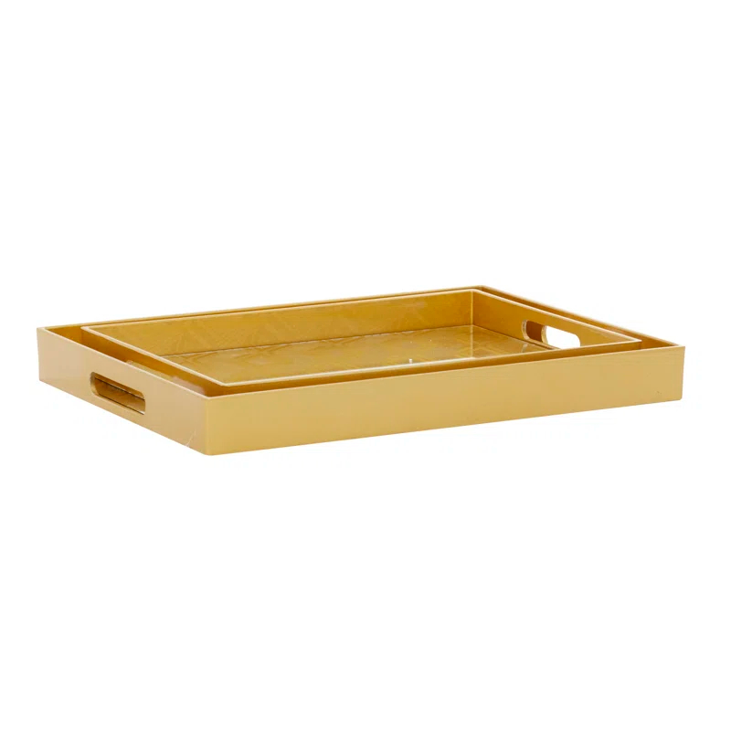 CosmoLiving by Cosmopolitan Plastic Mirrored Geometric Decor Gold Tray Set