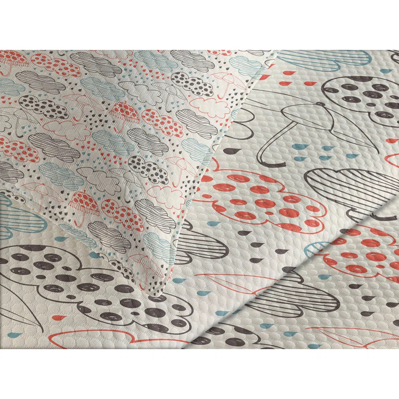 Ambesonne Ambesonne Umbrella Bedspread Set Ornate Clouds Downpour Multicolor