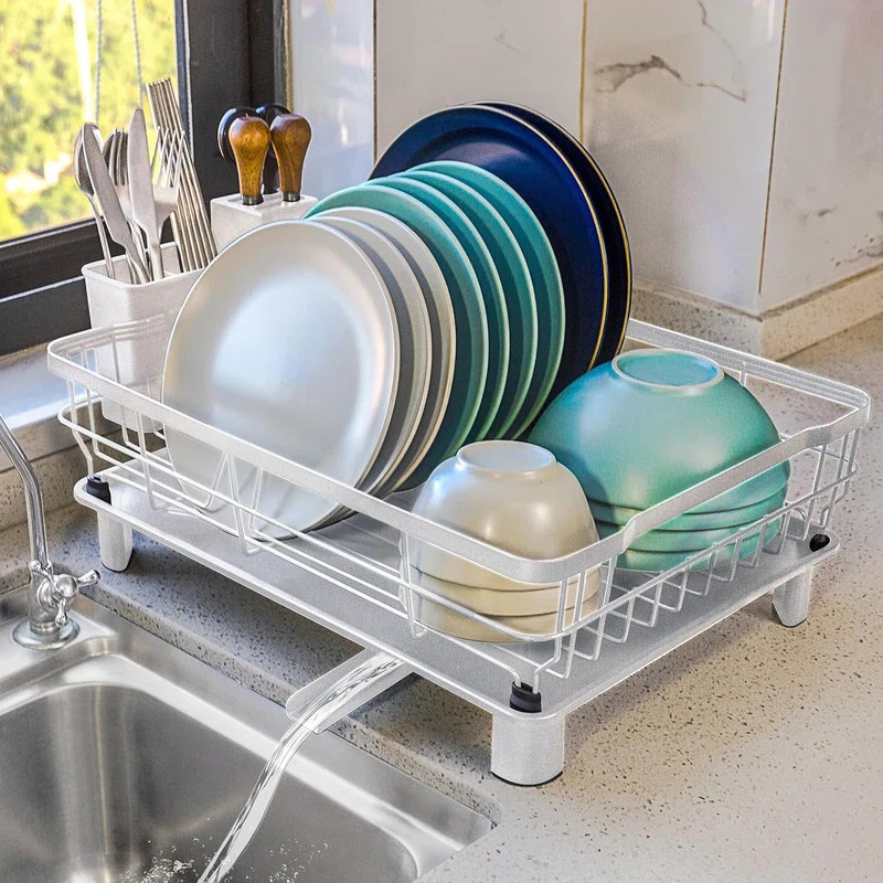 Fabhob Dish Drying Rack for Kitchen Counter,Space-Saving Dish Rack with Drainboard