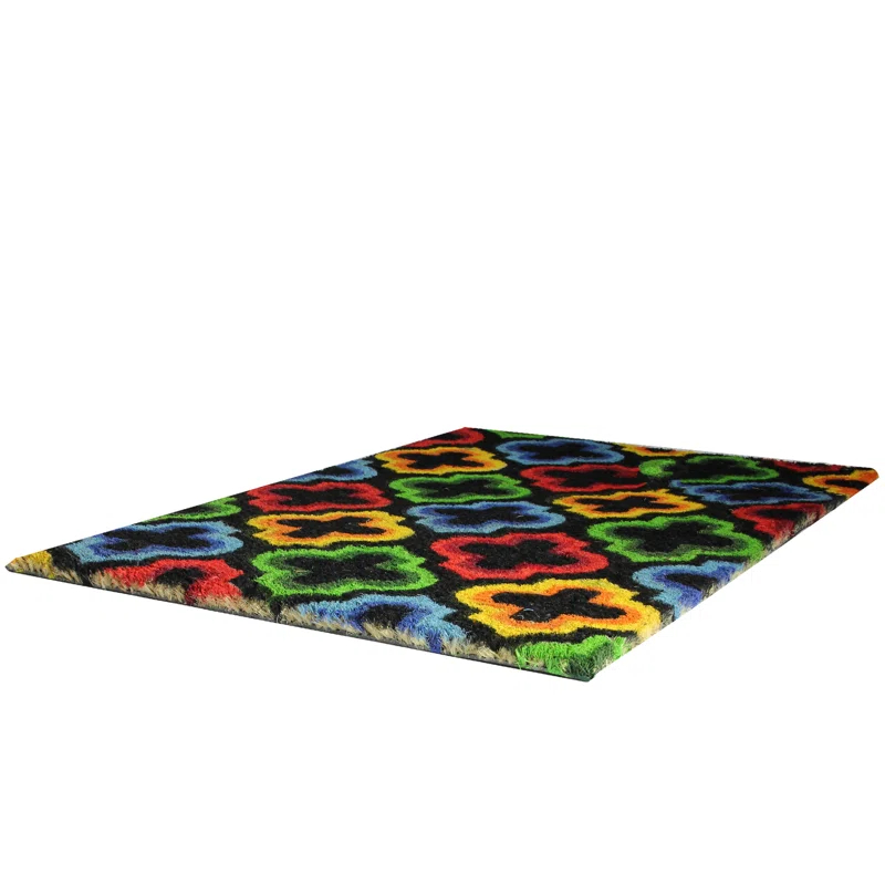 Red and Yellow Retro Quatrefoil Design Doormat 29" x 17"