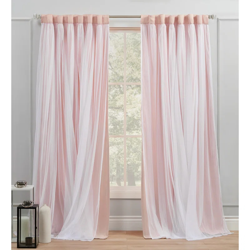 Amalgamated Textiles Exclusive Home Catarina Layered Solid Room Darkening and Sheer Hidden Tab/Rod Pocket Top Curtain Panel Pair (Set of 2)