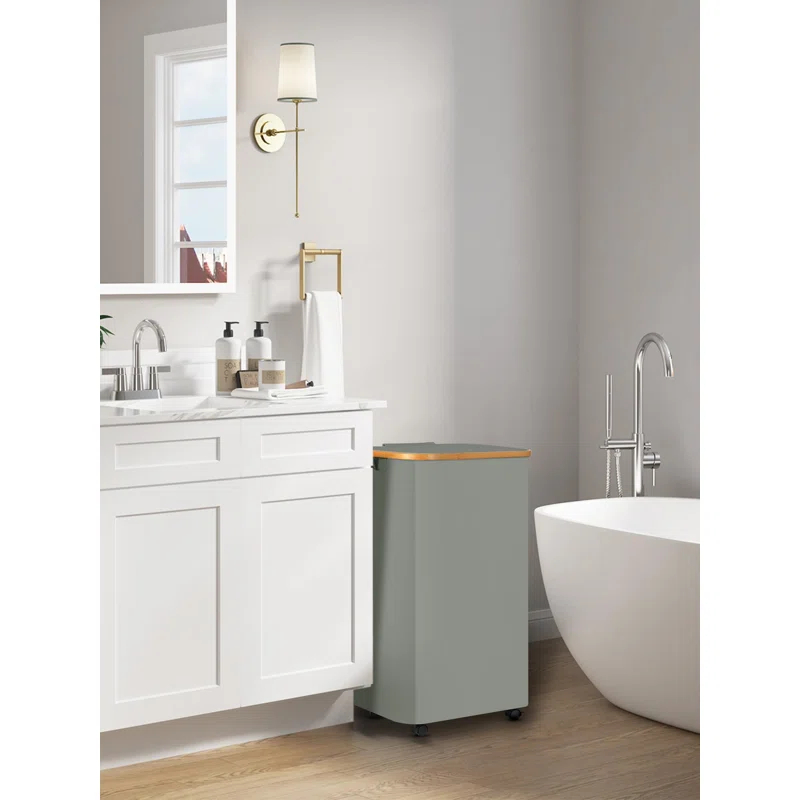 Hokku Designs Laundry Basket On Wheels With Lid And Removable Bag, Grey