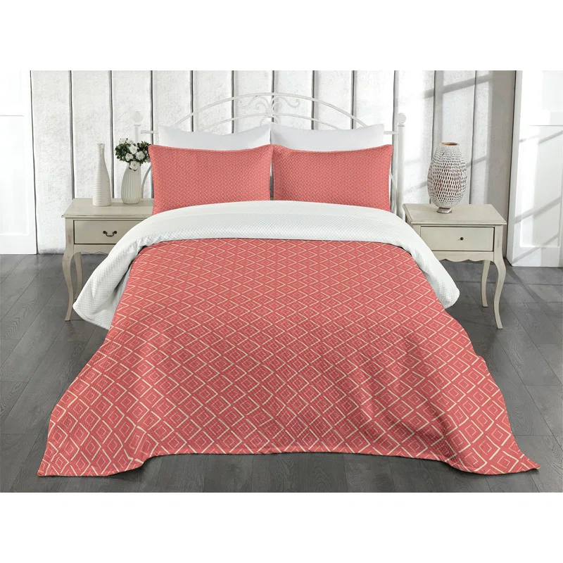 Ambesonne Ambesonne Peach Pink Bedspread Set Chevron Lines Tiles Coral Cream Salmon