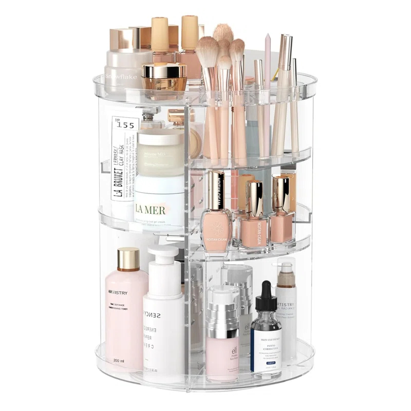 Rotating Makeup Organizer, DIY 8 Adjustable Layers Spinning Skincare Organizer, Cosmetic Display Case With Brush Holder Perfume Tray, Multi-Function Storage Carousel For Vanity Bathroom Countertop