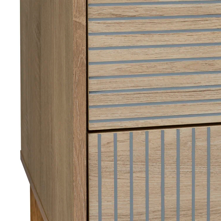Sango Sango Merk 2-Drawer Solid Wood Nightstand, Drawers With Horizontal & Vertical Grooves